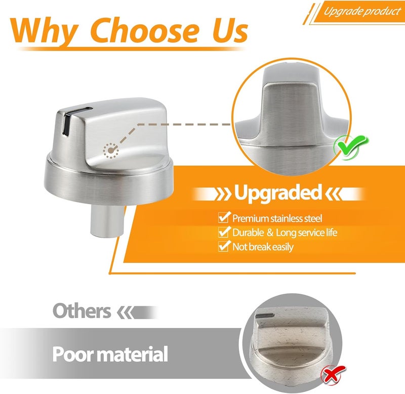 atgestore Stainless Steel WB03X29315 Stove Knob Replacement Parts for GE Stove Knob 191D9233 GE Cooktop Knobs JGP5030SLSS JGP5036SL1SS Gas Range Burner Control Knob Electric Stove Top Knob 5Pcs - Image 4